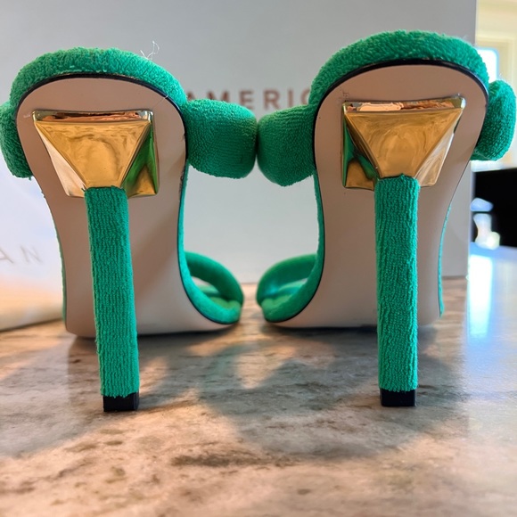 Good American Green Terry Cloth Square Toe High Heel Pumps Unique Color - Picture 7 of 8